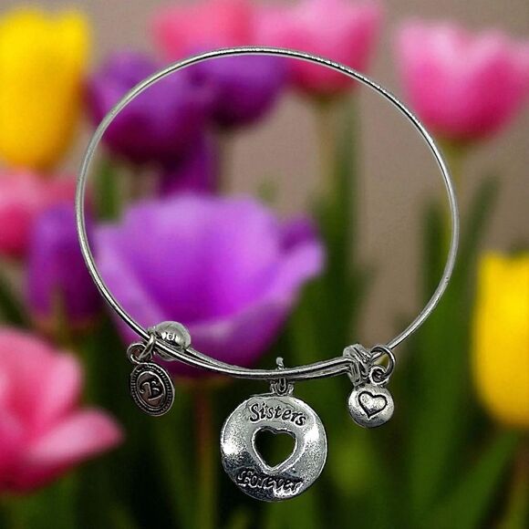 Brighton Sisters Forever Bangle Bracelet Expandable Silver Tone Charm Vintage  - Picture 9 of 16